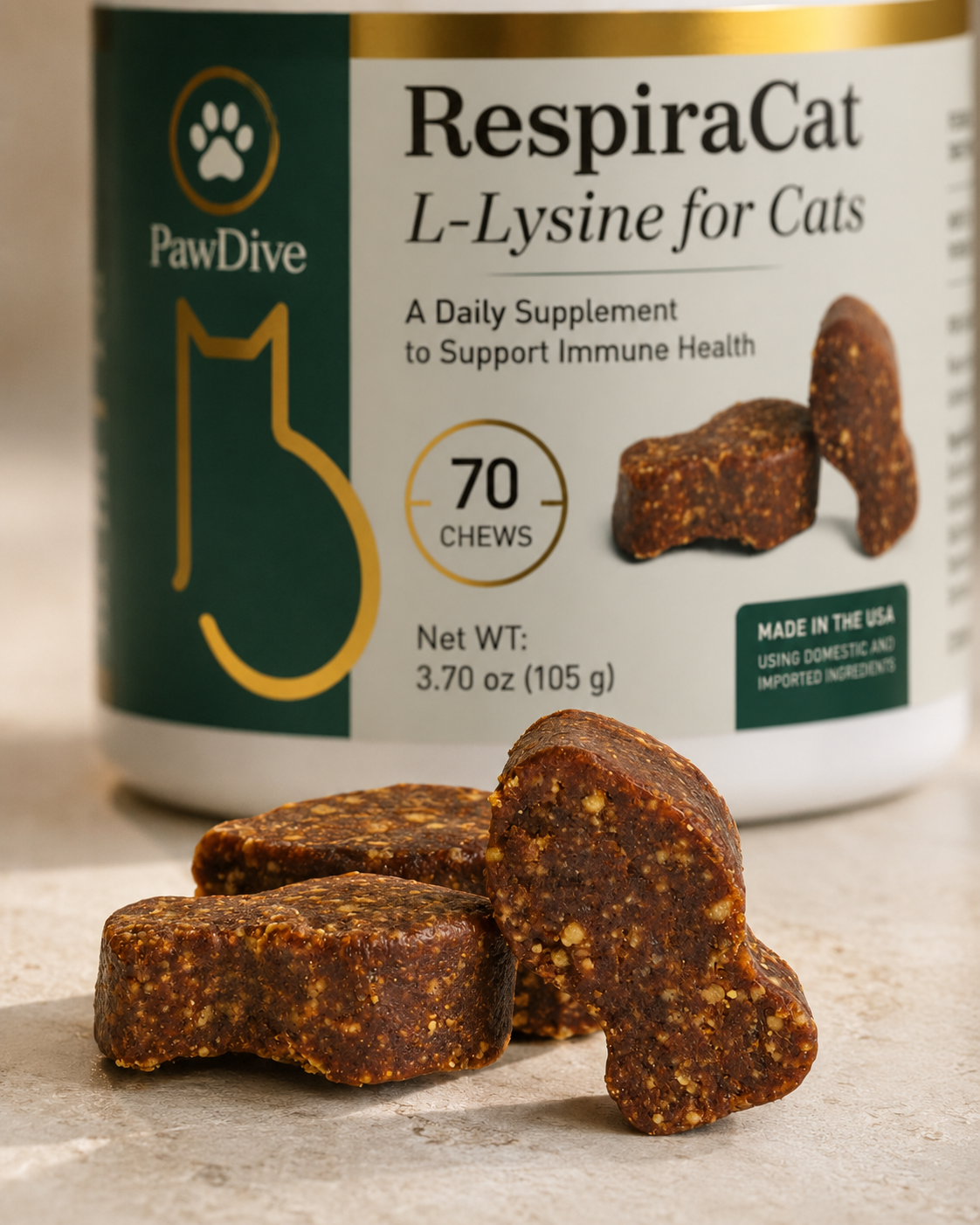 RespiraCat L-Lysine for Cats – 250 mg Soft Chews for Immune & Respiratory Health
