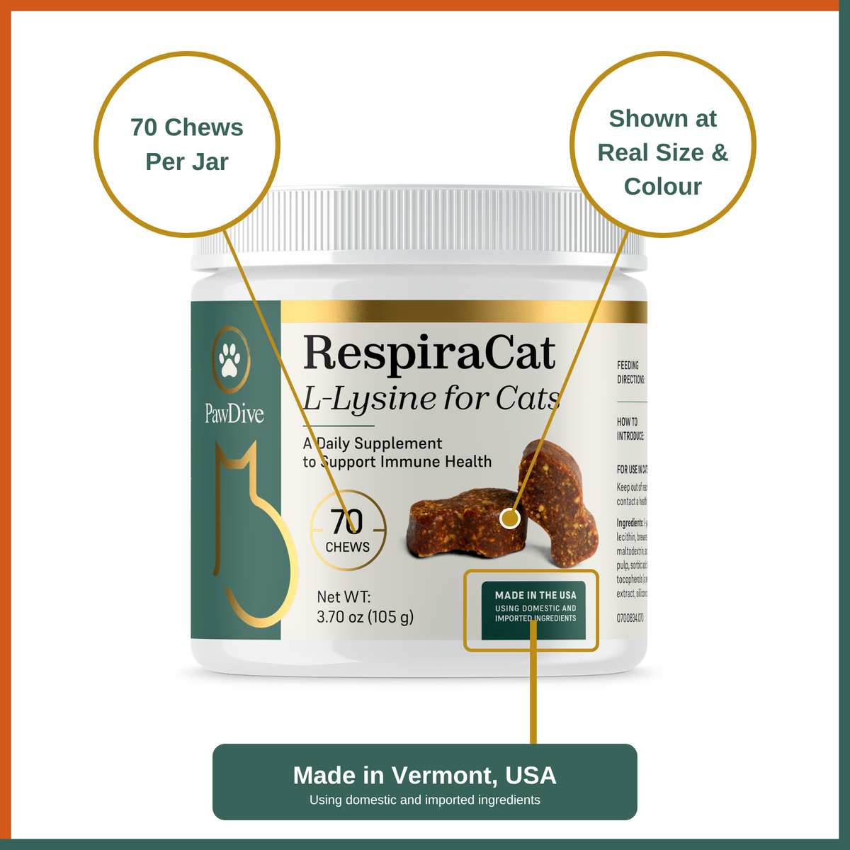 RespiraCat L-Lysine for Cats – 250 mg Soft Chews for Immune & Respiratory Health