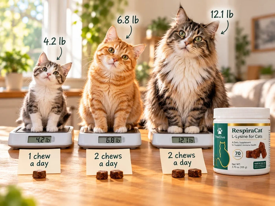 A hand holding a RespiraCat chew at true size next to a ruler