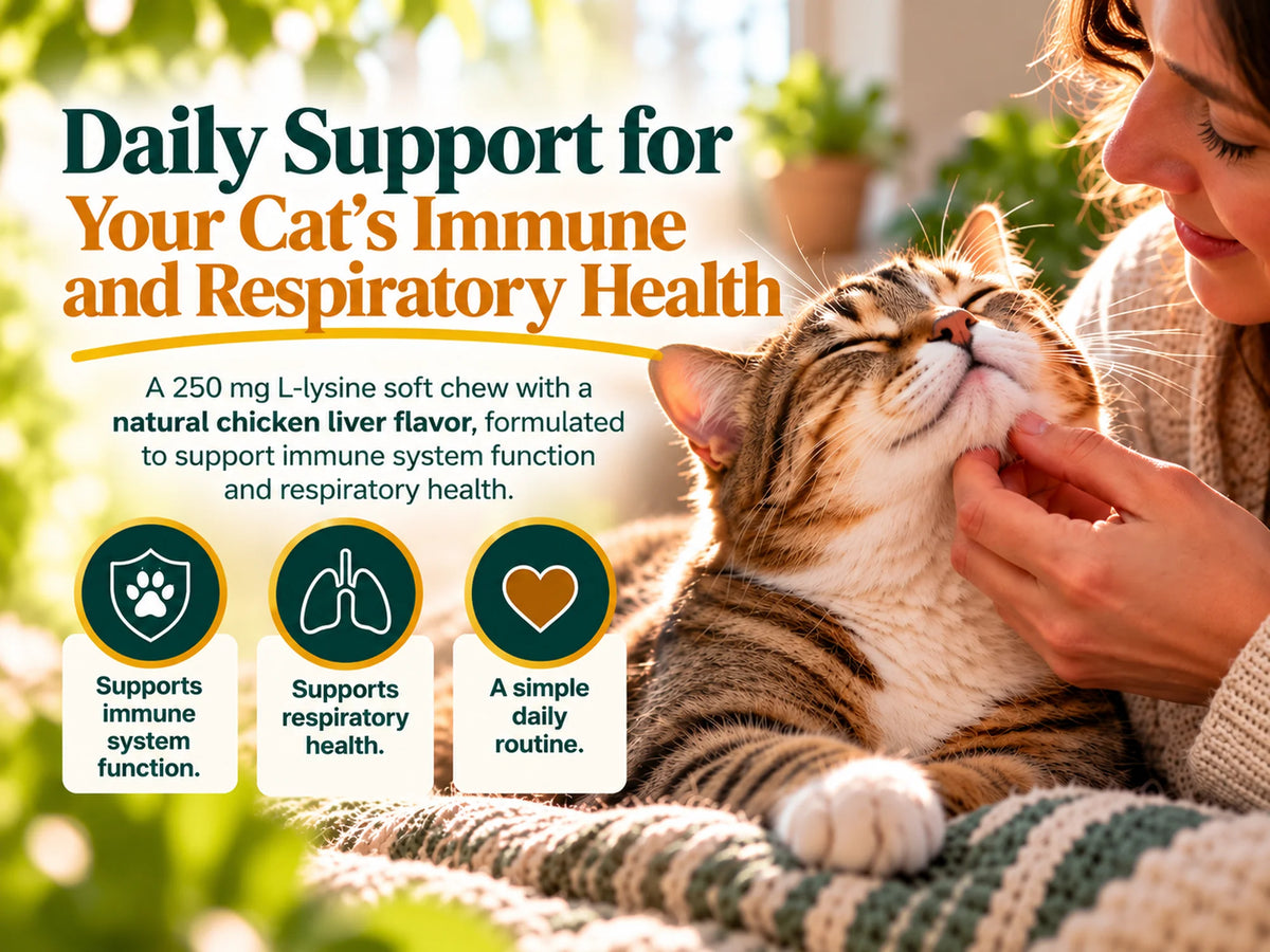 An owner offering a RespiraCat chew to a cat
