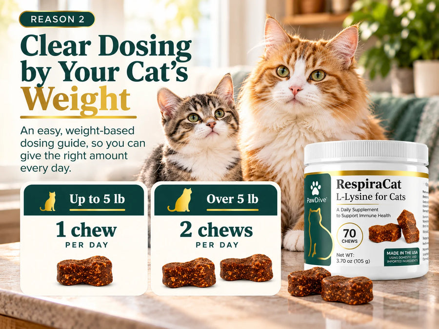 An owner offering a RespiraCat chew to a cat