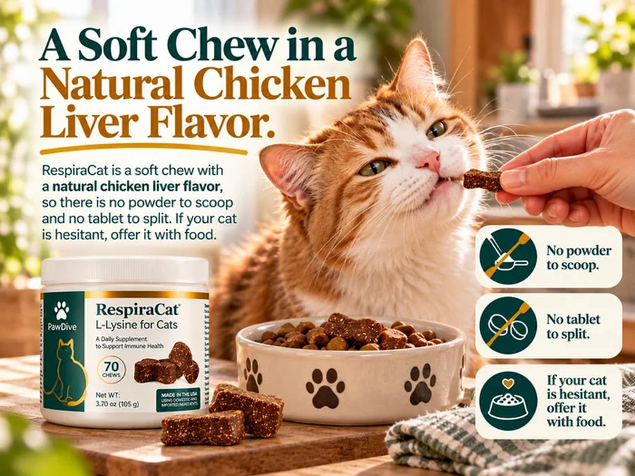 A RespiraCat chew shown at true size